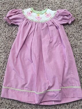 Remember Nguyen Girls Pink Gingham Smocked Ballerina Dress Size 12 months